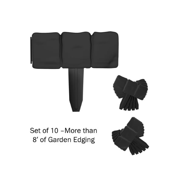 Nature Spring Plastic Garden Edging Stone-Look Border, Decorative Flower Fence, 10-pieces Lawn Stakes(8-ft, Black) 922058QXF - main